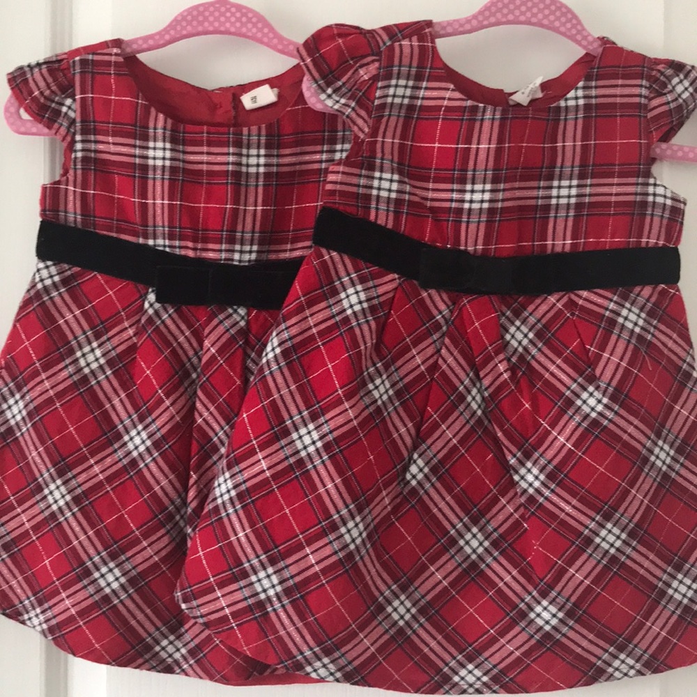 Red Cotton & Metallic Plaid Dress. 6-12 months